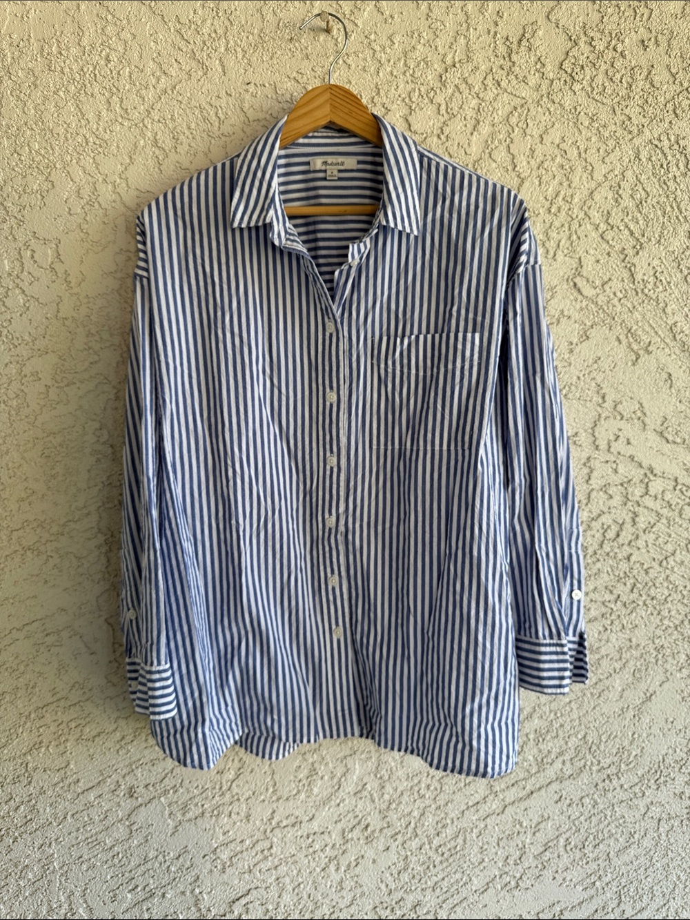 Madewell Blue and White Vertical Stripe Button-Down Shirt